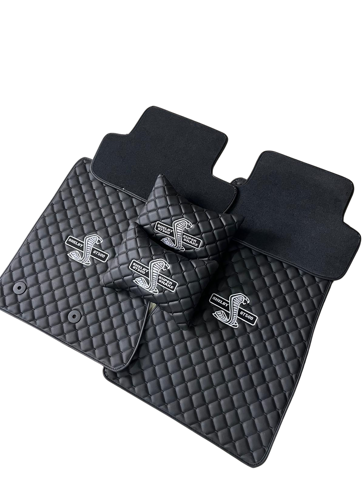 SHELBY GT500 Leather Car Floor Mat + 2Pcs Neck Pillow, SHELBY Waterproof Custom Car Mat