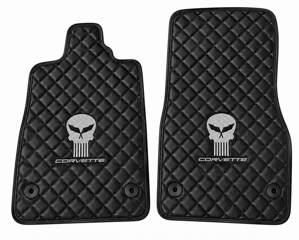 CORVETTE JAKE SKULL leather car floor mat, CORVETTE waterproof custom car mat