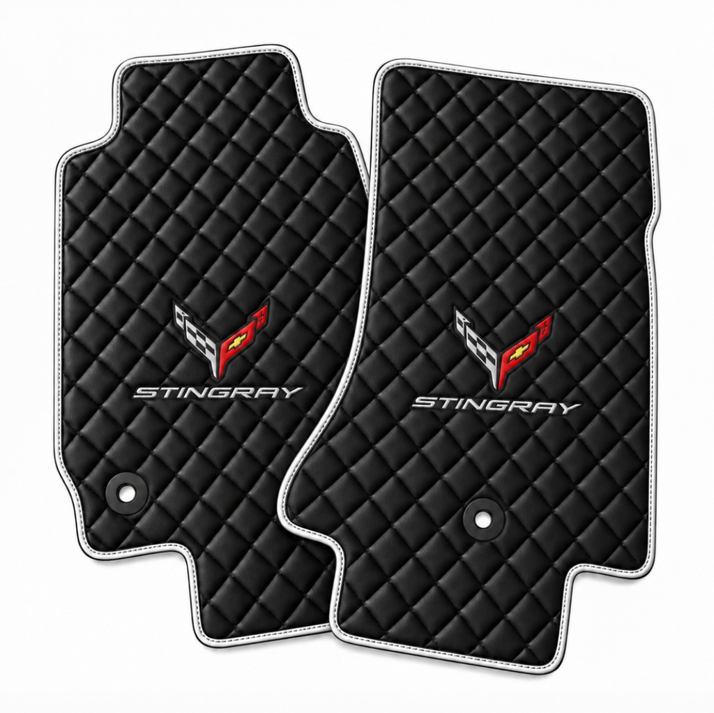 CORVETTE C8 Stingray leather car floor mat, CORVETTE waterproof custom car mat